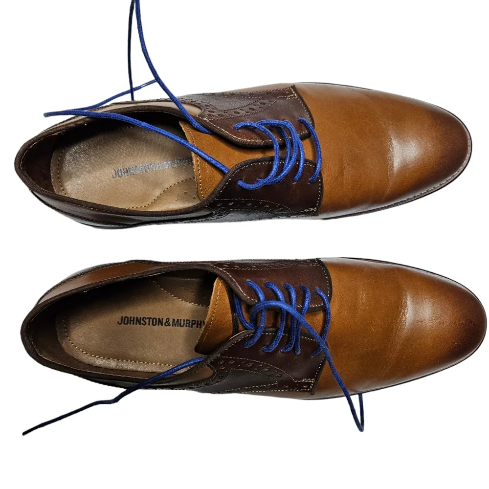 Johnston & Murphy Shoes Men's 9 Wide Brown Leather Conard Saddle Lace Up 20-3316 - Picture 2 of 5